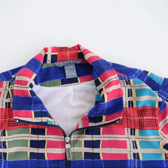 Vintage 90'S  Koret Pink & Blue Checker Pattern Zip Up Bomber Jacket L - Picture 11 of 12